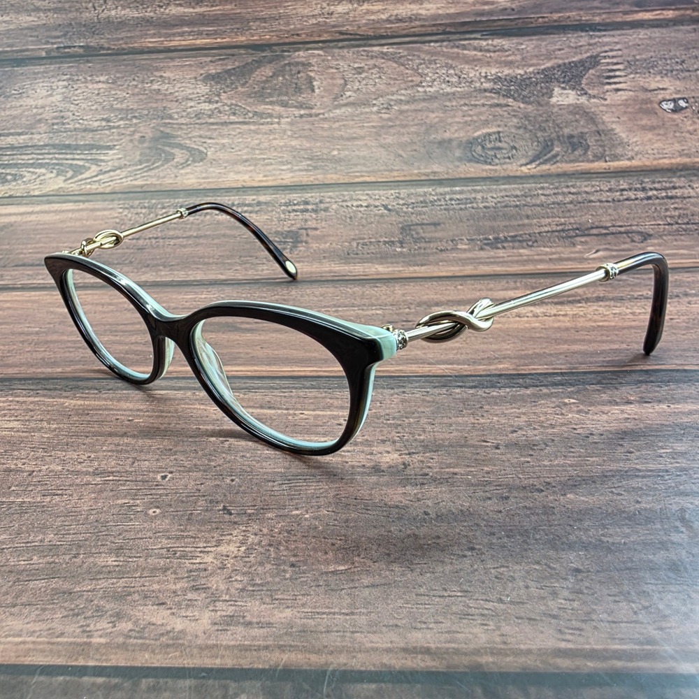 Tiffany & Co TF 2117 Tortoise Mint Green Cat Eye Eyeglasses Gold Knot 51-16-140 - Picture 4 of 8